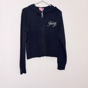 Juicy Couture Black knit Zip Up Hoodie & Flare Pants trackSet Rhinestone Logo